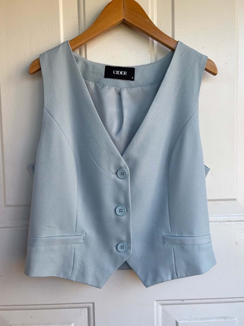 CIDER Womens Small Baby Blue Tailored Button Front Vest Waistcoat Stretch